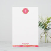 MONOGRAM joodse ster vet blok koraal roze goud Briefpapier (Staand voorkant)