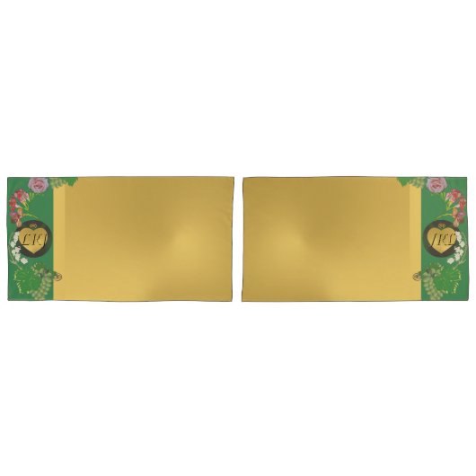 Monogram Jubileum Bloemen Groen/Goud Kussensloop (Voorkant-Set)