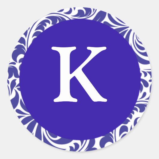 Monogram K Blue White Designer Weddenschap I Ronde Sticker (Voorkant)