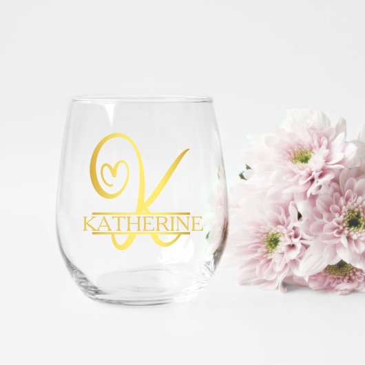 Monogram K Bruidsmeisje Cadeau, Modern Eerlijk Wijnglas Zonder Voet