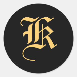 Monogram "K" Gouden kleur op zwart Ronde Sticker