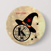 Monogram K Halloween Sky Witch Spiders Name Button (Voorkant)