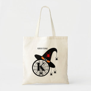Monogram K Halloween Witch Spiders Jouw naam Tote Bag
