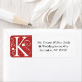 Monogram K Hearts Red White Weddenschappen Retour Etiket (Insitu)