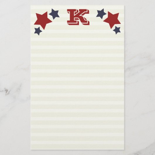 Monogram K / Initiaal K Stars & Stripes Briefpapier (Voorkant)