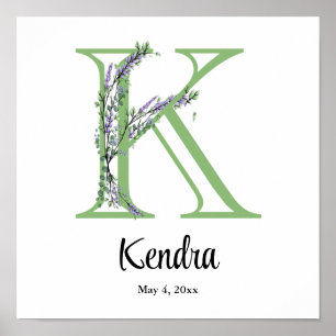 Monogram K Lavendel Eucalyptus kinderkamer Poster