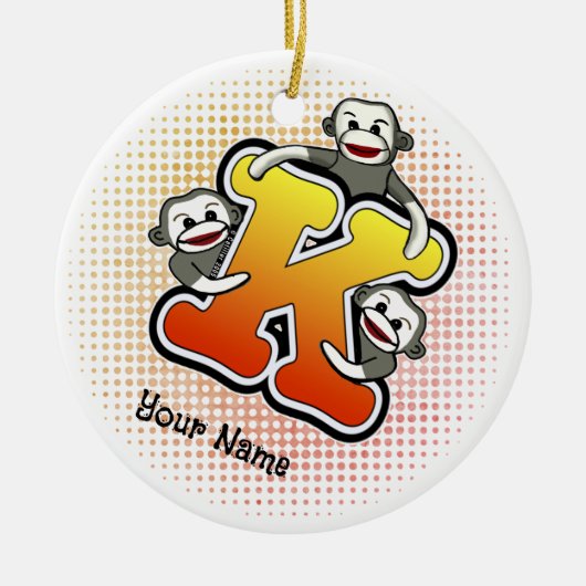 Monogram K Sock Monkey Keramisch Ornament (Voorkant)