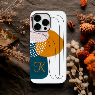 Monogram K Turquoise Oranje Boho Abstracte Kunst Case-Mate iPhone 14 Pro Max Hoesje