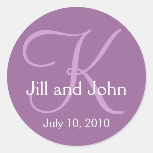 Monogram K Wedding Bride Groom Date Paarse Sticker (Voorkant)