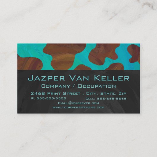 Monogram Kabelbruin en Blauwgroen afdrukken Visitekaartje (Voorkant)