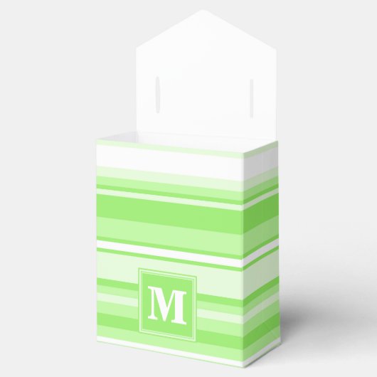 Monogram kalkgroene strepen bedankdoosjes (Geopend)