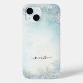 Monogram Kalligrafie Blauw Wit Sneeuwvlokje Case-Mate iPhone Case (Achterkant)