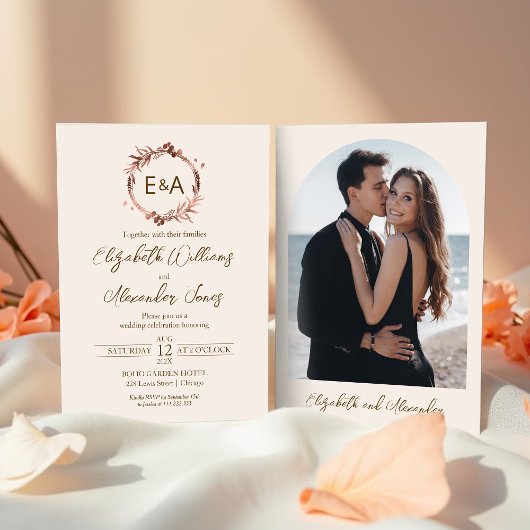 Monogram kalligrafie Foto Weddenschap Kaart