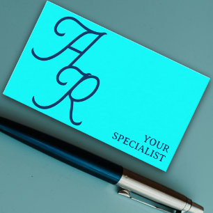 Monogram kalligrafie initialen cyaanblauw modern visitekaartje