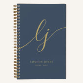 Monogram kalligrafie initials navy goud notitieboek (Voorkant)