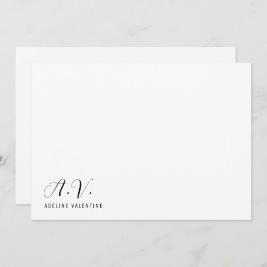 Monogram kalligrafie minimaal en chique notitiekaartje (Voorkant / Achterkant)