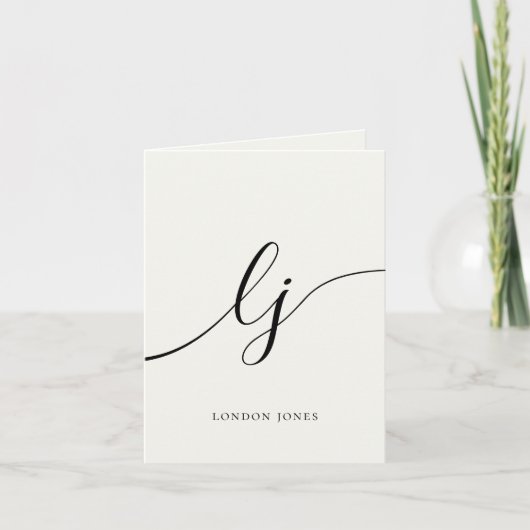 Monogram kalligrafiescript Classic Ivory Note Bedankkaart (Voorkant)