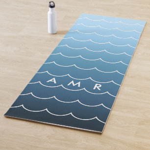 Monogram kalmerend blauw gradiëntgolfpatroon yogamat