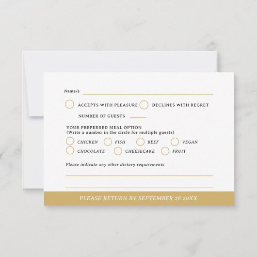 Monogram kam hart kroonblad goud wit RSVP kaartje (Achterkant)