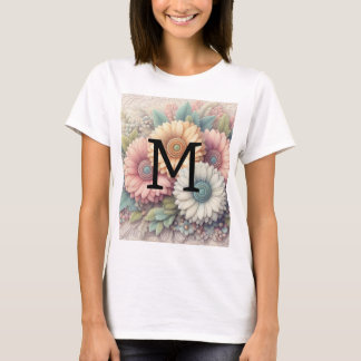 Monogram kant bloemenroze oranje gerbera madeliefj t-shirt
