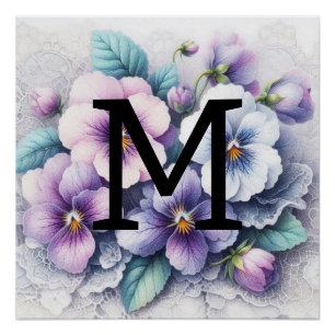 Monogram kant bloemenroze paarse slipjes bloemen perfect poster