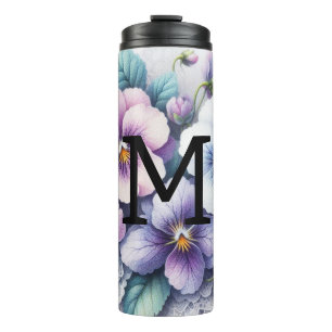 Monogram kant bloemenroze paarse slipjes bloemen thermosbeker
