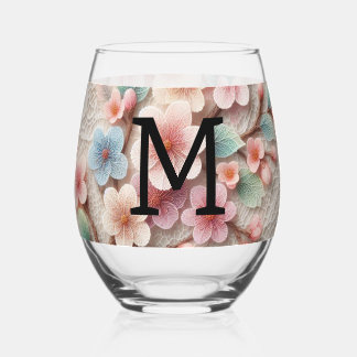 Monogram kant bloemenroze pastel kersenbloesem wijnglas zonder voet