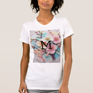 Monogram kant roze bloemenpastel kersenbloesem t-shirt