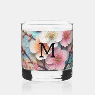 Monogram kant roze bloemenpastel kersenbloesem whisky glas