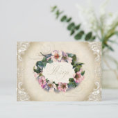 monogram kant Wilde roze roze roodroze vormig RSVP Kaartje (Staand voorkant)