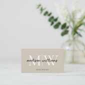 Monogram Kapper QR Code Beige Visitekaartje (Staand voorkant)