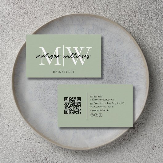 Monogram Kapper QR Code Salie Groen Visitekaartje
