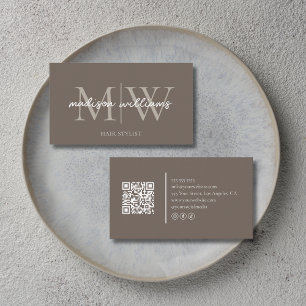 Monogram Kapper QR Code Taupe Visitekaartje