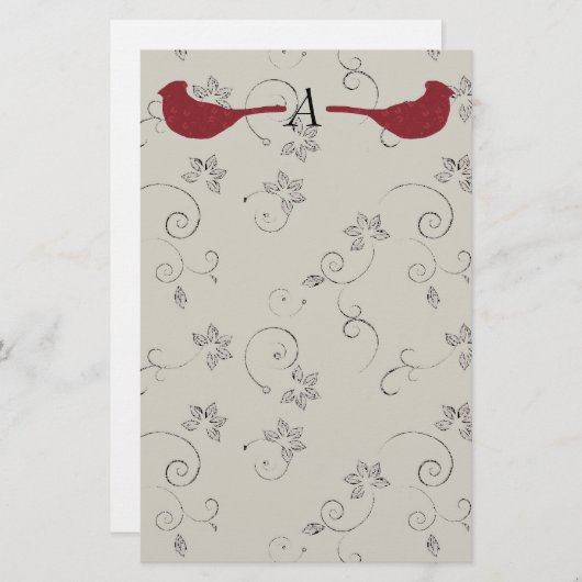 Monogram kardinalen en bloeiende wijnstokken briefpapier (Voorkant / Achterkant)