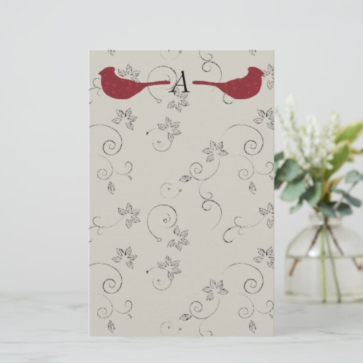 Monogram kardinalen en bloeiende wijnstokken briefpapier (Staand voorkant)