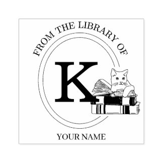 Monogram Kat Boek Reliëfstempel Uit de Bibliotheek Rubberstempel