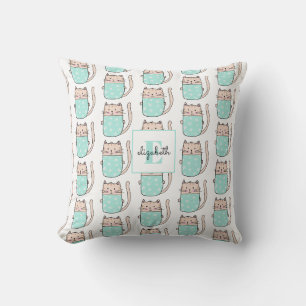Monogram Kat Patroon Naam Baby Kussen