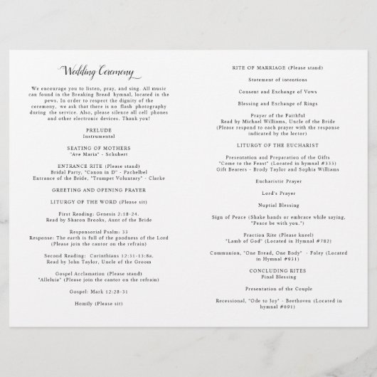 Monogram katholieke bruiloft met programma voor vo (Achterkant)