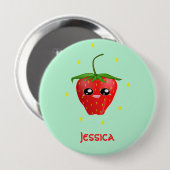 Monogram kawaii aardbeien fruit op turkoois ronde button 4,0 cm (Voorkant /achterkant)