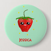 Monogram kawaii aardbeien fruit op turkoois ronde button 4,0 cm (Voorkant)