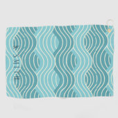 Monogram Kawaii Cute Blue Water Wave Pattern Golfhanddoek (Horizontaal)