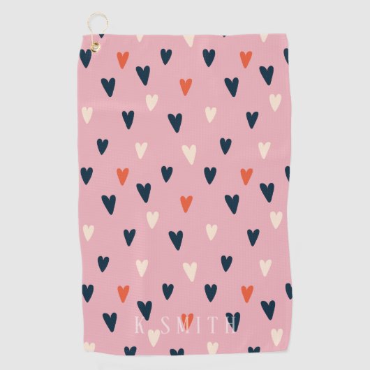 Monogram Kawaii Cute Hearts Pattern Golfhanddoek (Voorkant)