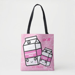 Monogram Kawaii Strawberry Milk Illustration Draagtas