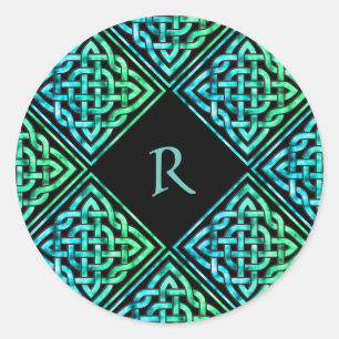Monogram Keltische knoop Blauw Groen Ronde Sticker