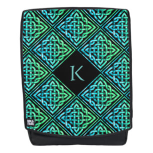 Monogram Keltische knoop Diamond Blue Green Rugzak Rugtassen