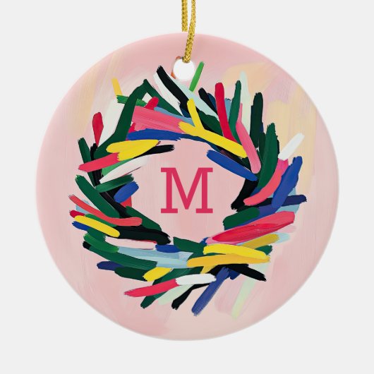 Monogram Kerst Bold Kleurrijke Krans Keramisch Ornament (Voorkant)