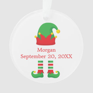 Monogram Kerst Elf Rood Groen Baby Gift Ornament