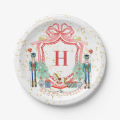 Monogram Kerst Notenkraker Crest Papieren Bordje (Voorkant)