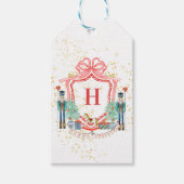 Monogram Kerst Notenkraker Crest Square Paper Cadeaulabel (Voorkant)