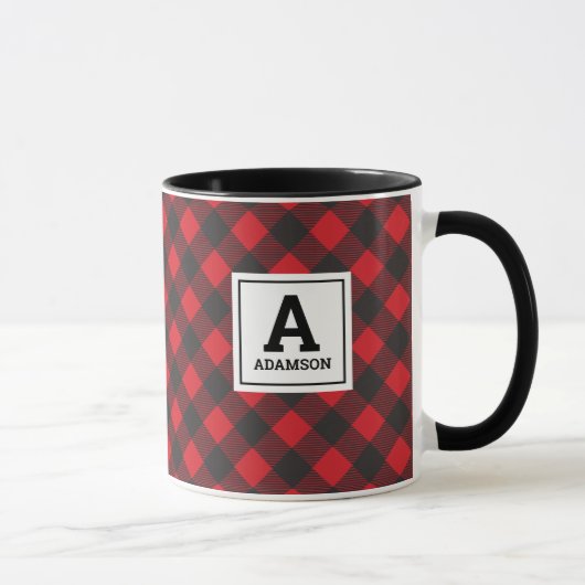 Monogram Kerst Rood Zwart Buffel Plakt Mok (Rechts)